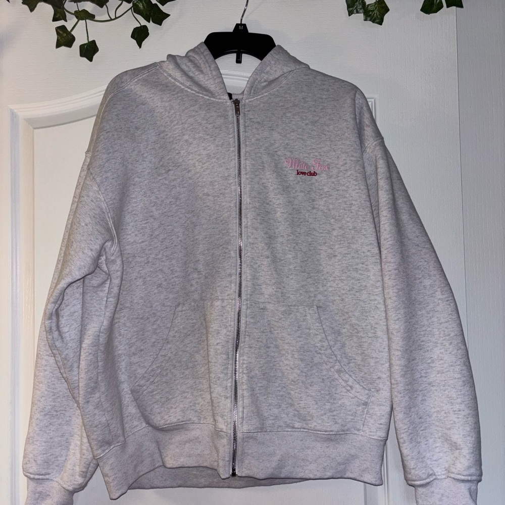 White Fox Fell So Hard Zip Front Hoodie Grey Marle